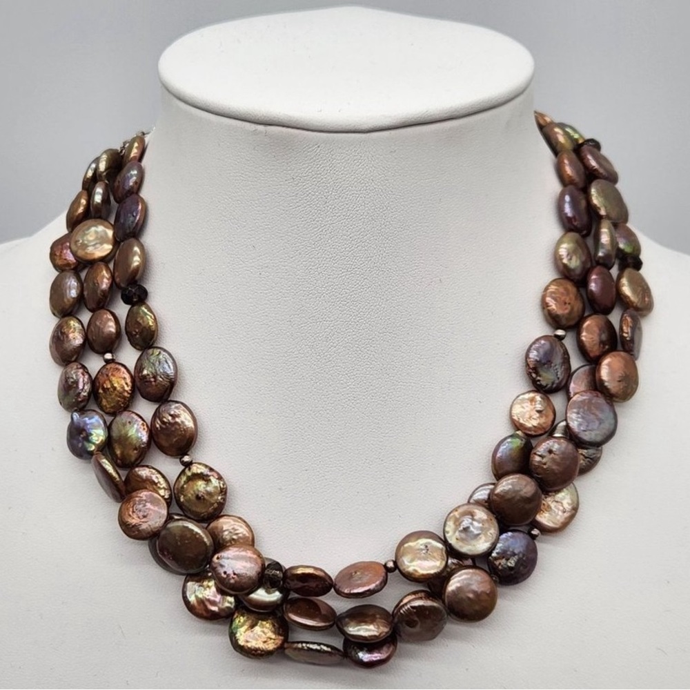 Retired Silpada copper pearl coin necklace